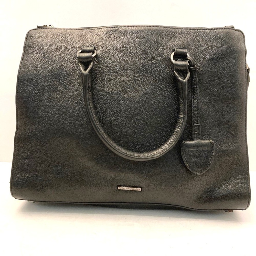 Rebecca Minkoff‎ Tote Handbag Black Pebbled Leather Removable Strap Zippers